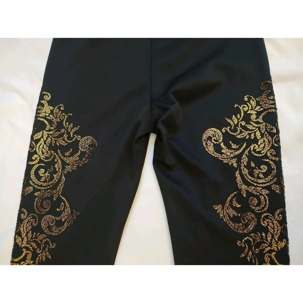 Love Culture Y2K Leggings Black & Gold Statement Style Bead Stud Leg Goth Sz L - Picture 7 of 8